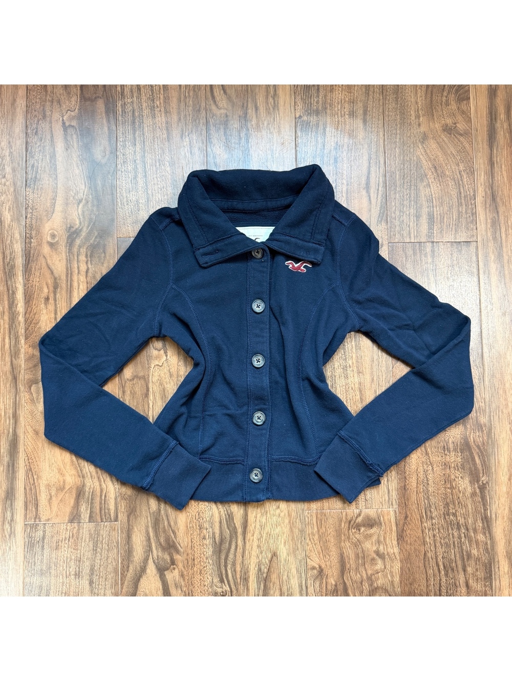 Vintage Y2K Hollister Fleece Cardigan High Collar Button Up Navy Blue Small S